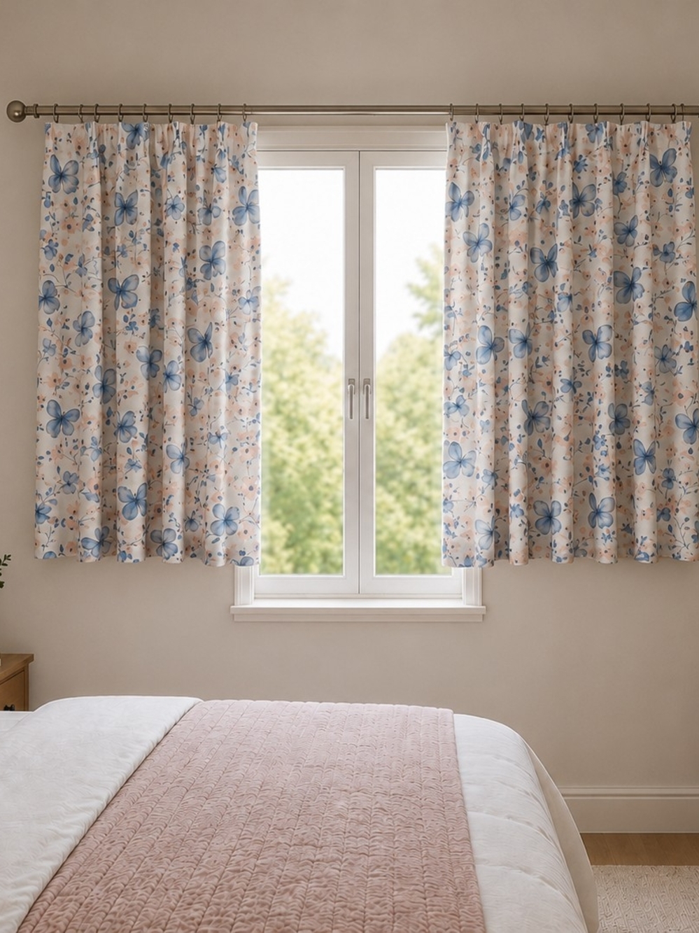 Floral Blue Butterfly Curtains - Home Accents
